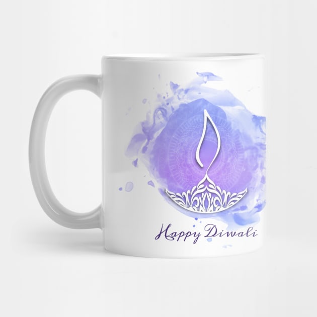 Purple Watercolor Diwali Deepa by HolidayBug